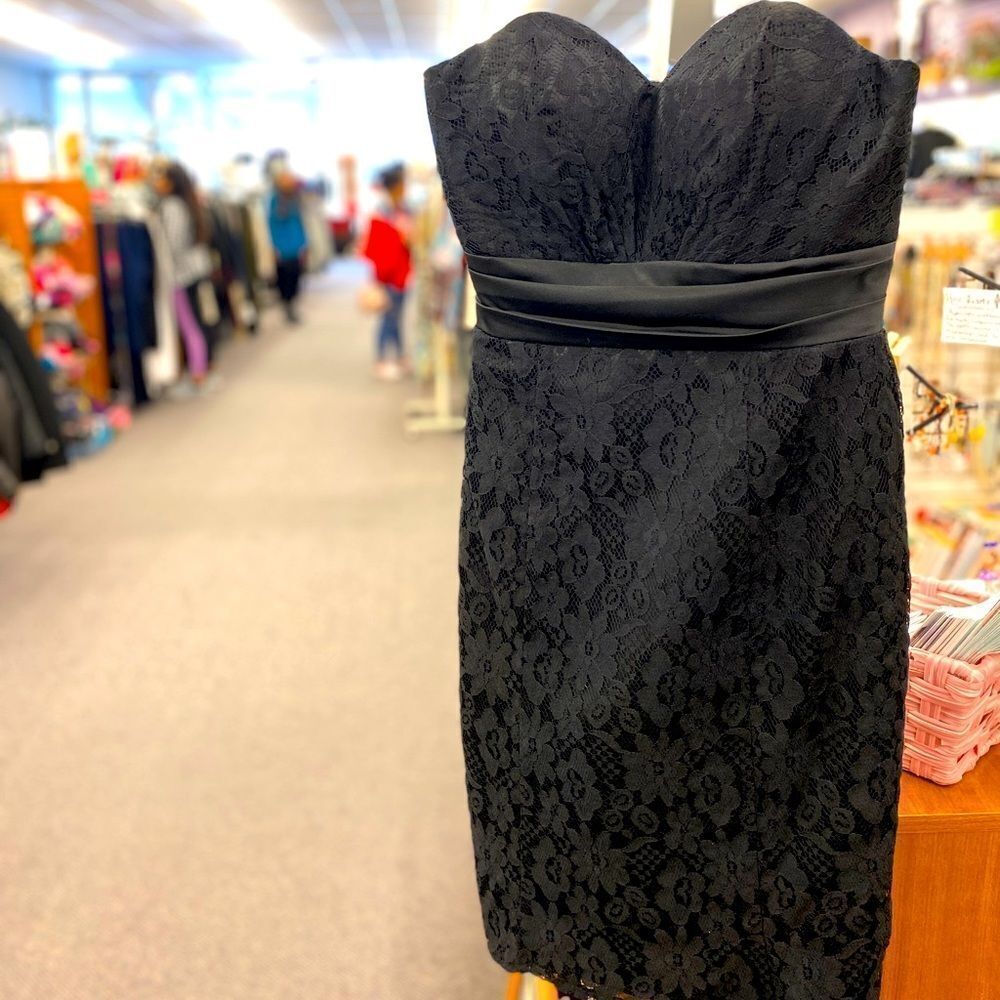 🛍️ Christina Wu Ladies 0 Black Strapless Black Lace Short Gown/ Dress